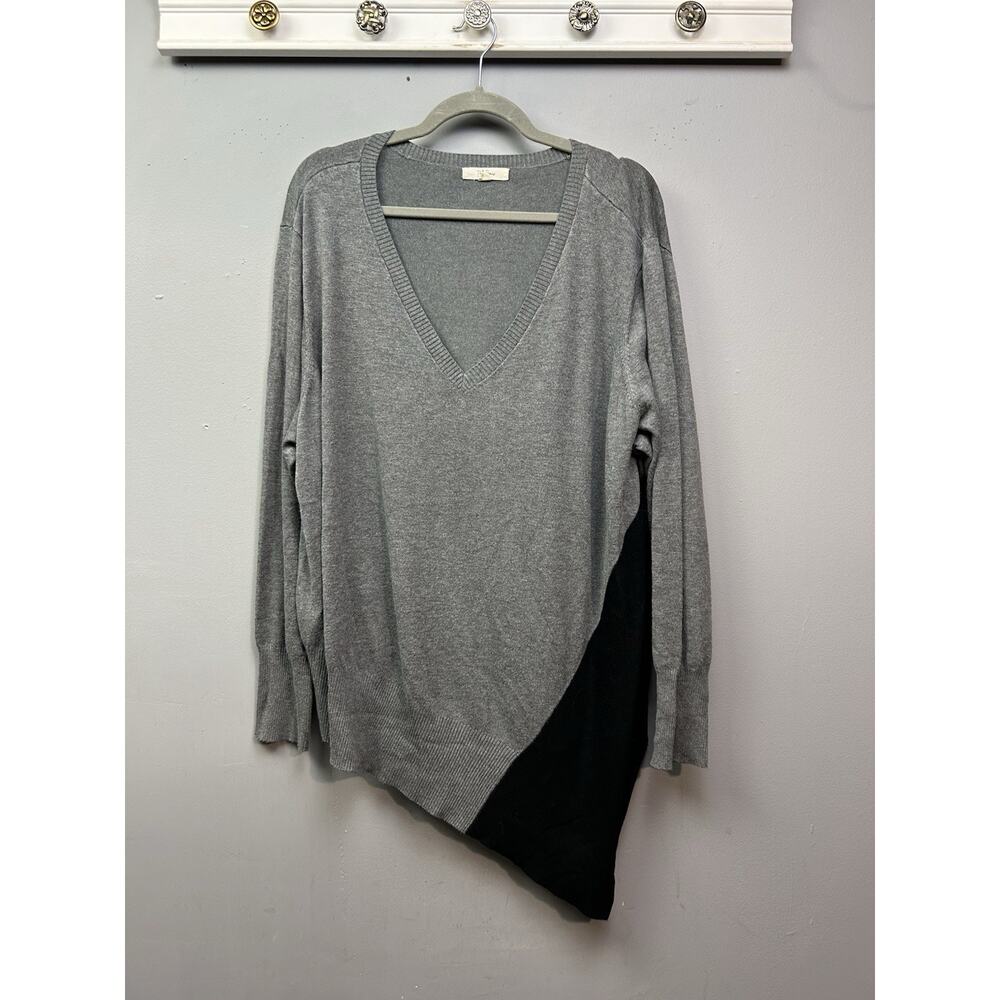 Peyton Primrose Womens 3X Asymmetrical Sweater Gray Black Long Sleeve V Neck